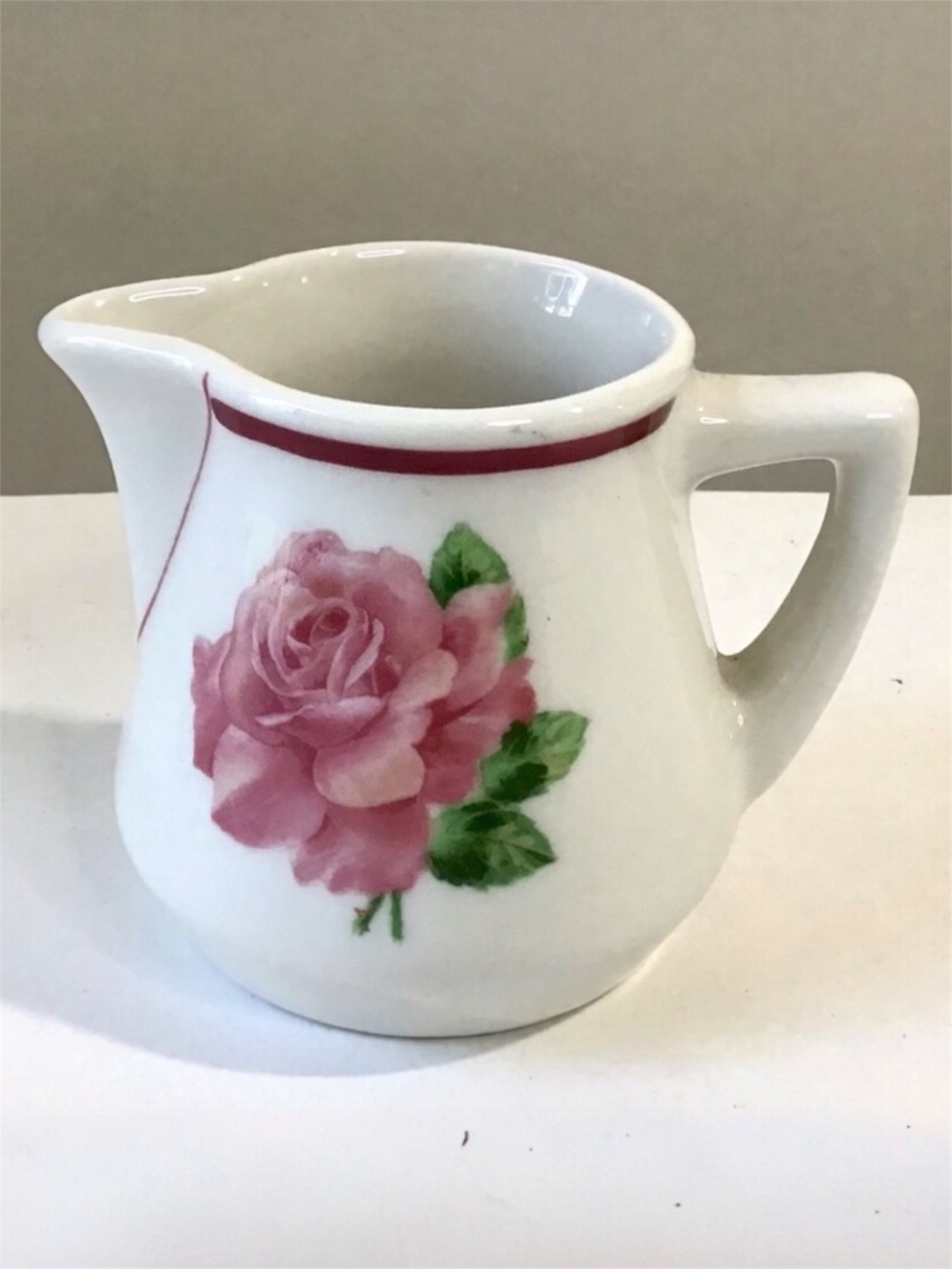 Vintage Restaurant Ware Creamer Pitcher Rose Pattern Red Band Syracuse China USA